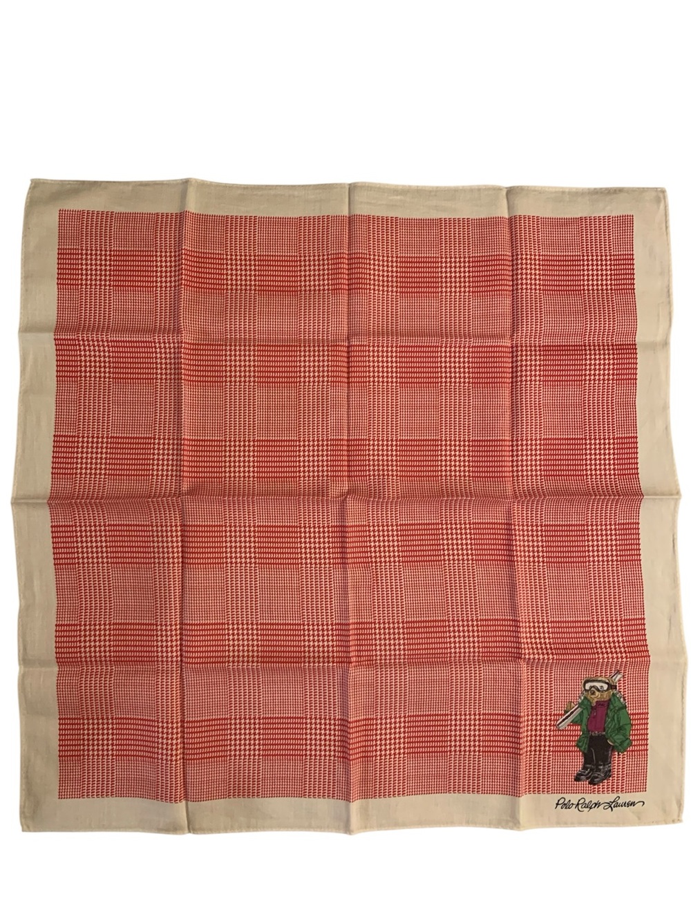 Polo Ralph Lauren Polo Bear Handkerchief Red Glen Plaid 19” Cotton EUC Unisex